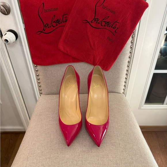 Christian Louboutin Hot Pink/Fuchsia Patent Leather Pointed-Toe Pumps - Picture 11 of 11